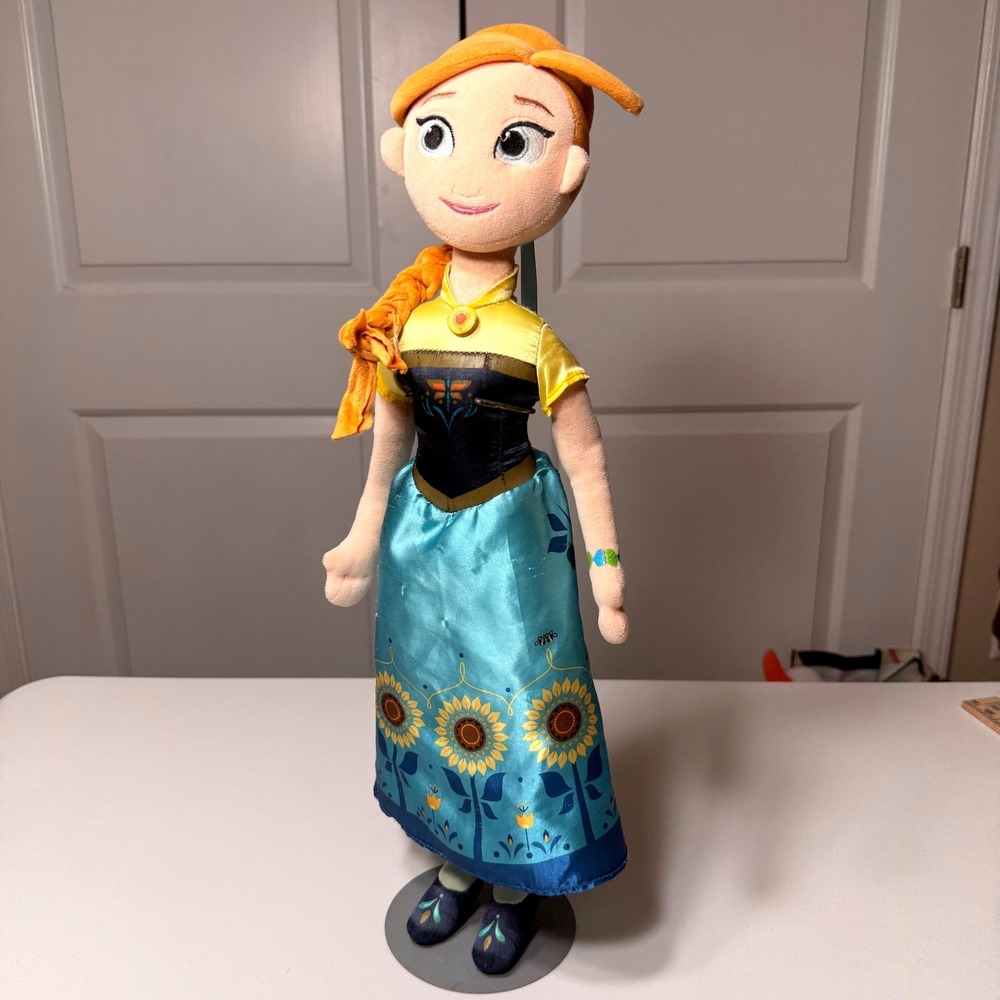 Disney Store Frozen Fever Anna Plush Doll Sunflower Dress 21 Inch Large Soft Toy